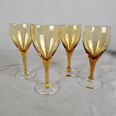 Vintage Amber Blown Glass Wine/ Cordial Glasses Set of 4, 5.5" Stemware