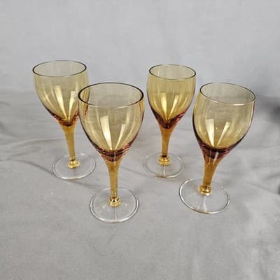 Vintage Amber Blown Glass Wine/ Cordial Glasses Set of 4, 5.5" Stemware - Thumbnail 2