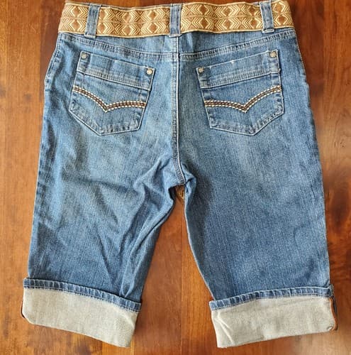 A.N.A. Denim Bermuda Shorts Size 6 Jean Shorts Cuffed Blue with Belt - Thumbnail 2