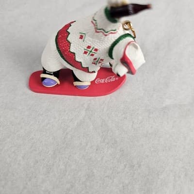 VINTAGE 1996 COCA-COLA Polar Bear Collection Polar Bear Snow Boarding 3.5" - Thumbnail 3