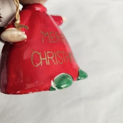Vintage Kreiss Merry Christmuth Freckled Face Single Tooth Christmas Bell Japan - Thumbnail 3