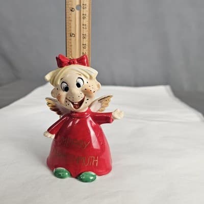 Vintage Kreiss Merry Christmuth Freckled Face Single Tooth Christmas Bell Japan - Thumbnail 8
