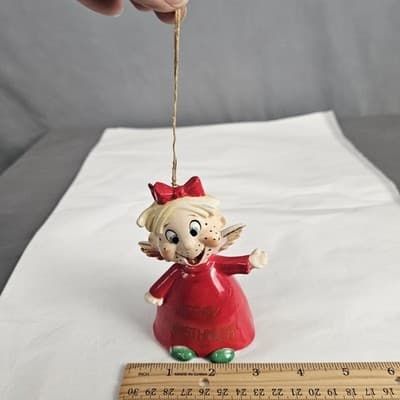 Vintage Kreiss Merry Christmuth Freckled Face Single Tooth Christmas Bell Japan - Thumbnail 7
