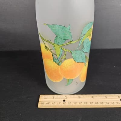 Vintage Tall Frosted Orange Juice Decanter with Lid 10.5" Tall Oranges w Leaves - Thumbnail 12