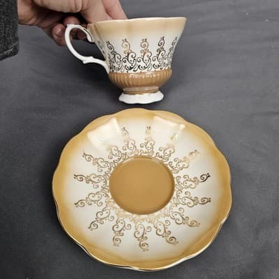 Royal Albert Overture Series Tea Cup & Saucer Bone China England Gold Filligree - Thumbnail 5