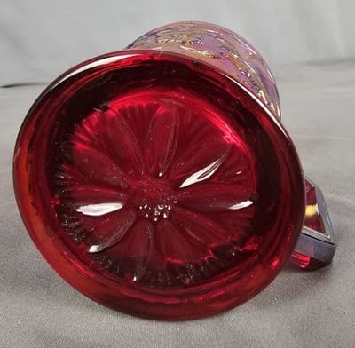 Vintage Imperial Glass Ruby Red Carnival Bird on Branch Cup Mug Robin - Thumbnail 6