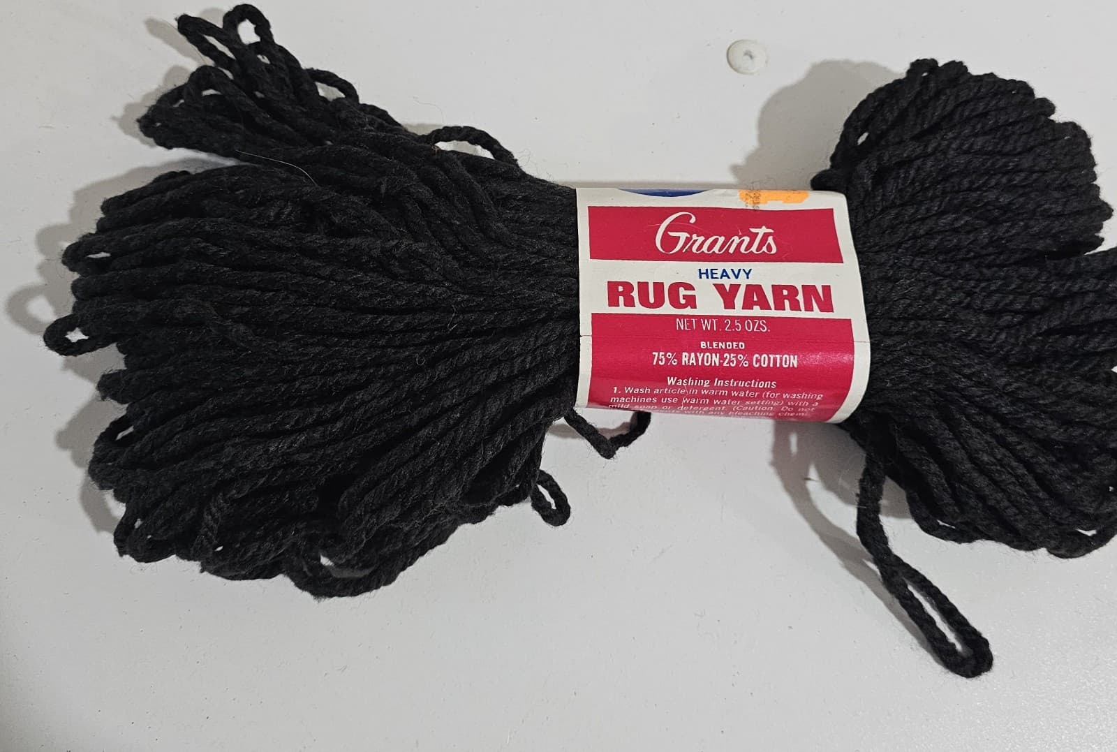 Grants Heavy Rug Yarn Black 1 Skein Rayon Cotton 2.5 oz 70 Yards