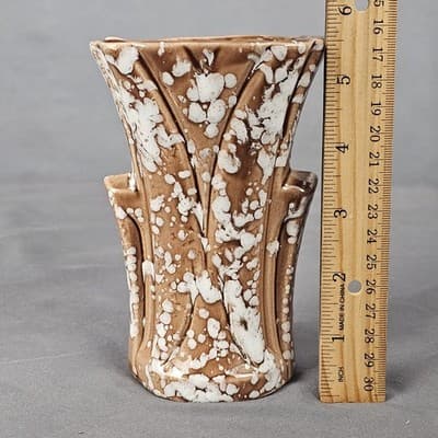 Mid Century Handled Vase Brown & White 5.5" Tall Retro - Thumbnail 7