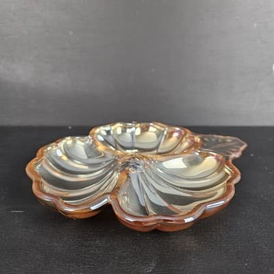 Vintage Marigold Carnival Glass Candy Dish – Clover Design - Thumbnail 3