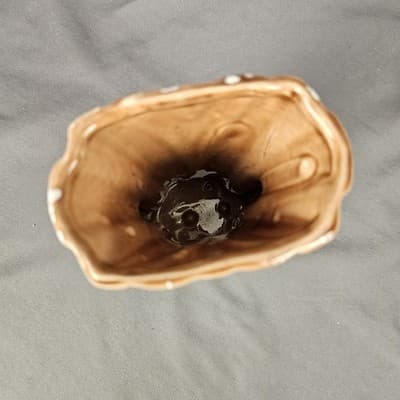 Mid Century Handled Vase Brown & White 5.5" Tall Retro - Thumbnail 3