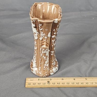 Mid Century Handled Vase Brown & White 5.5" Tall Retro - Thumbnail 8