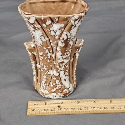Mid Century Handled Vase Brown & White 5.5" Tall Retro - Thumbnail 6