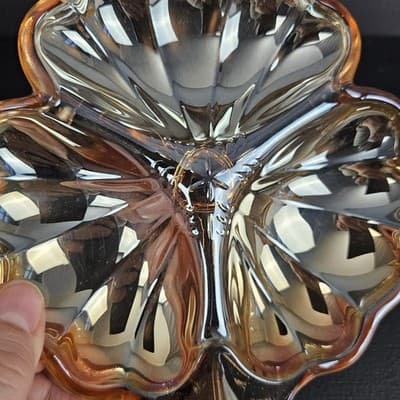 Vintage Marigold Carnival Glass Candy Dish – Clover Design - Thumbnail 6