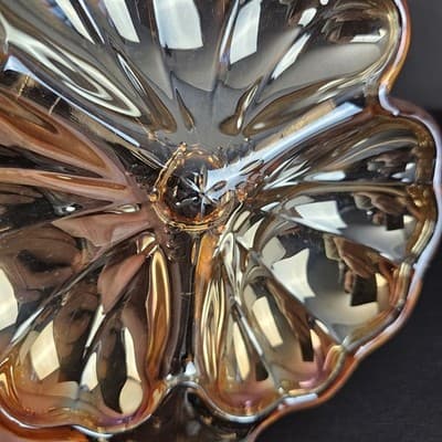 Vintage Marigold Carnival Glass Candy Dish – Clover Design - Thumbnail 7