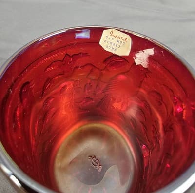 Vintage Imperial Glass Ruby Red Carnival Bird on Branch Cup Mug Robin - Thumbnail 9