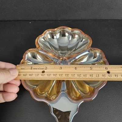 Vintage Marigold Carnival Glass Candy Dish – Clover Design - Thumbnail 8