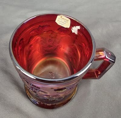 Vintage Imperial Glass Ruby Red Carnival Bird on Branch Cup Mug Robin - Thumbnail 2