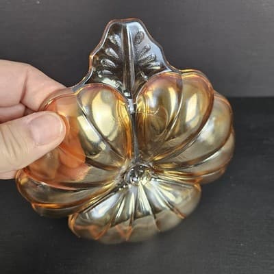 Vintage Marigold Carnival Glass Candy Dish – Clover Design - Thumbnail 9