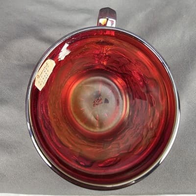 Vintage Imperial Glass Ruby Red Carnival Bird on Branch Cup Mug Robin - Thumbnail 5