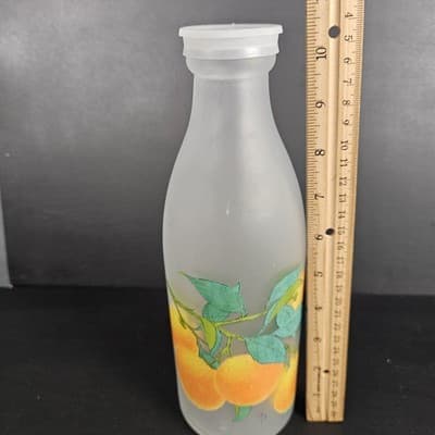 Vintage Tall Frosted Orange Juice Decanter with Lid 10.5" Tall Oranges w Leaves - Thumbnail 11