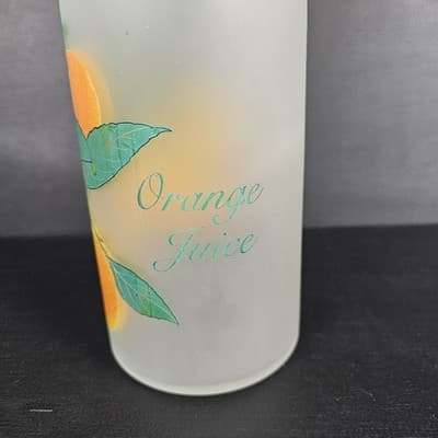 Vintage Tall Frosted Orange Juice Decanter with Lid 10.5" Tall Oranges w Leaves - Thumbnail 4