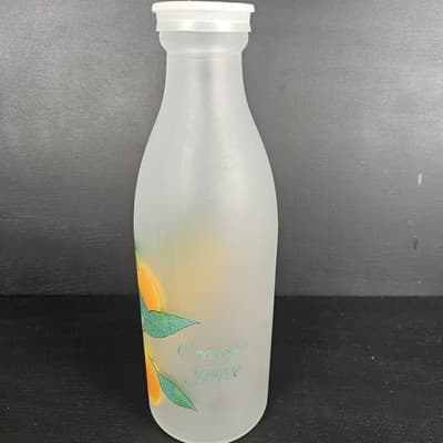 Vintage Tall Frosted Orange Juice Decanter with Lid 10.5" Tall Oranges w Leaves - Thumbnail 3