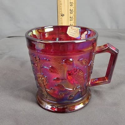 Vintage Imperial Glass Ruby Red Carnival Bird on Branch Cup Mug Robin - Thumbnail 8