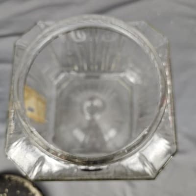 Vintage Hoosier Cabinet Glass Jar H Pattern Sugar Cookie Canister Flower Tin Lid - Thumbnail 6