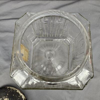 Vintage Hoosier Cabinet Glass Jar H Pattern Sugar Cookie Canister Flower Tin Lid - Thumbnail 7