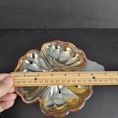 Vintage Marigold Carnival Glass Candy Dish – Clover Design - Thumbnail 5