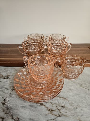 Pink Depression Glass Hocking Block Optic Dishes Lot Of 9 Bowls Pitchers plates - Thumbnail 5