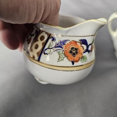 Antique Noritake Hand Painted Cream & Sugar Bowl w Lid Japan - Thumbnail 6
