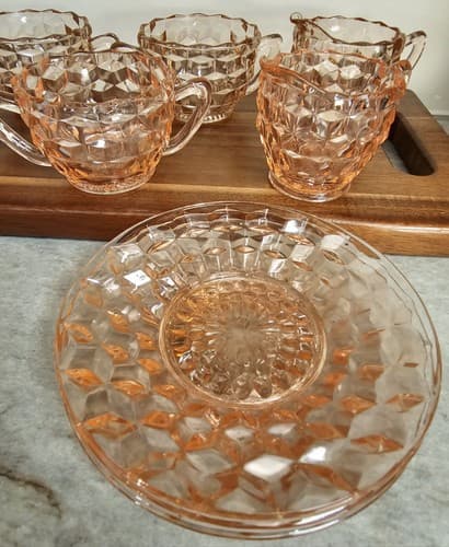 Pink Depression Glass Hocking Block Optic Dishes Lot Of 9 Bowls Pitchers plates - Thumbnail 2