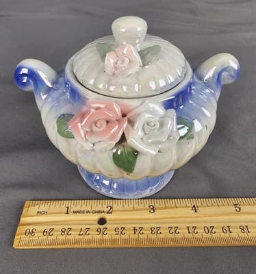 Vintage Porcelain Rose Jewelry Dish with Lid 4" tall - Thumbnail 6