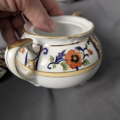 Antique Noritake Hand Painted Cream & Sugar Bowl w Lid Japan - Thumbnail 16
