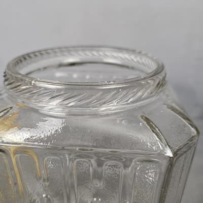 Vintage Hoosier Cabinet Glass Jar H Pattern Sugar Cookie Canister Flower Tin Lid - Thumbnail 5