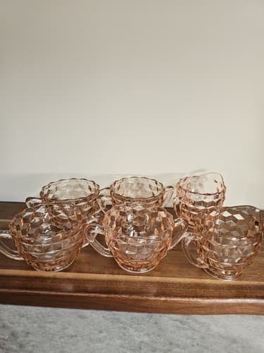 Pink Depression Glass Hocking Block Optic Dishes Lot Of 9 Bowls Pitchers plates - Thumbnail 9