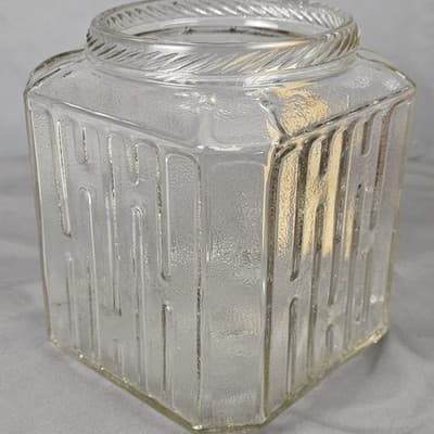 Vintage Hoosier Cabinet Glass Jar H Pattern Sugar Cookie Canister Flower Tin Lid - Thumbnail 15