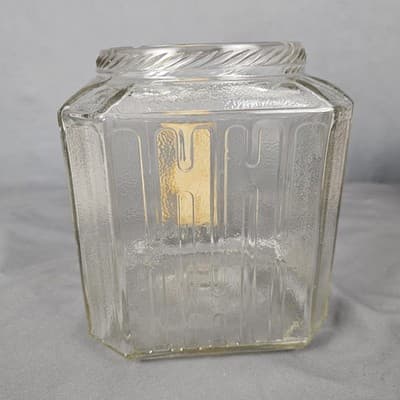 Vintage Hoosier Cabinet Glass Jar H Pattern Sugar Cookie Canister Flower Tin Lid - Thumbnail 14