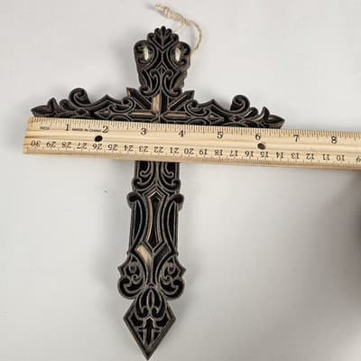 Wooden Scroll Work Cross Walnut and Bass Wood 9" Tall - Thumbnail 5