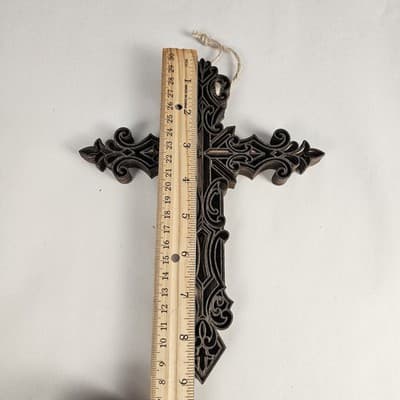 Wooden Scroll Work Cross Walnut and Bass Wood 9" Tall - Thumbnail 4