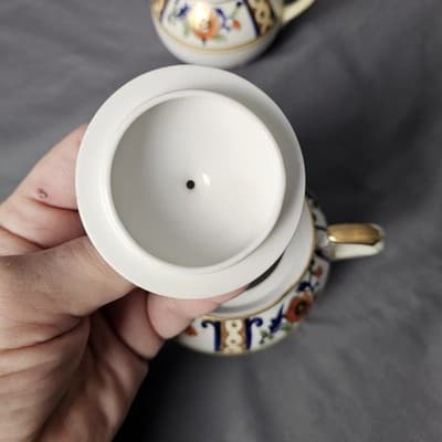 Antique Noritake Hand Painted Cream & Sugar Bowl w Lid Japan - Thumbnail 13