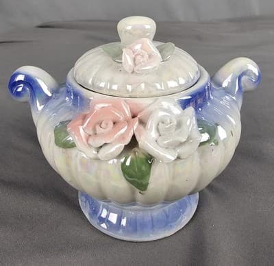 Vintage Porcelain Rose Jewelry Dish with Lid 4" tall