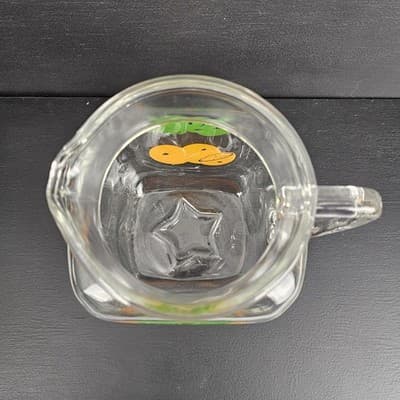 Vtg 5.5" 1960s Clear Glass Square Oranges Leaves Water/ Juice Pitcher - Thumbnail 4