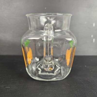 Vtg 5.5" 1960s Clear Glass Square Oranges Leaves Water/ Juice Pitcher - Thumbnail 5