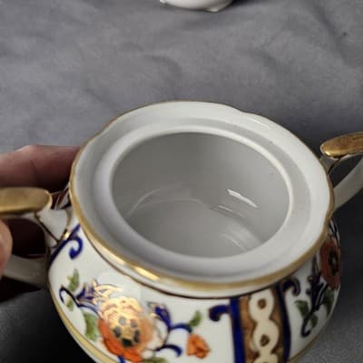 Antique Noritake Hand Painted Cream & Sugar Bowl w Lid Japan - Thumbnail 19