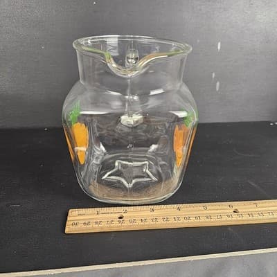 Vtg 5.5" 1960s Clear Glass Square Oranges Leaves Water/ Juice Pitcher - Thumbnail 11
