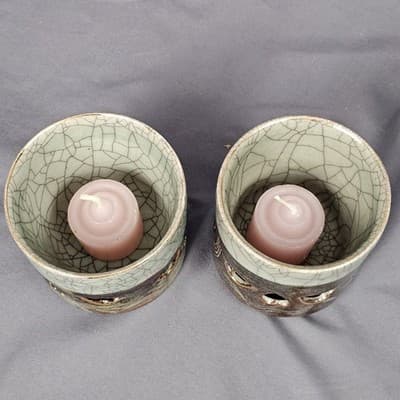 Vintage Somaware Somayaki Double Walled Green Crackle Gold Horse Small Tea Cups - Thumbnail 3