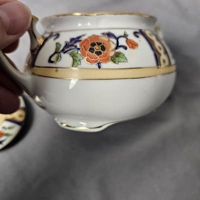 Antique Noritake Hand Painted Cream & Sugar Bowl w Lid Japan - Thumbnail 15