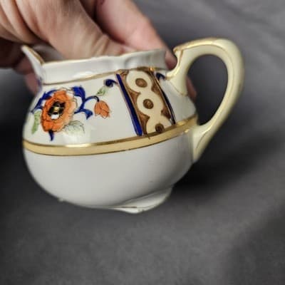 Antique Noritake Hand Painted Cream & Sugar Bowl w Lid Japan - Thumbnail 8